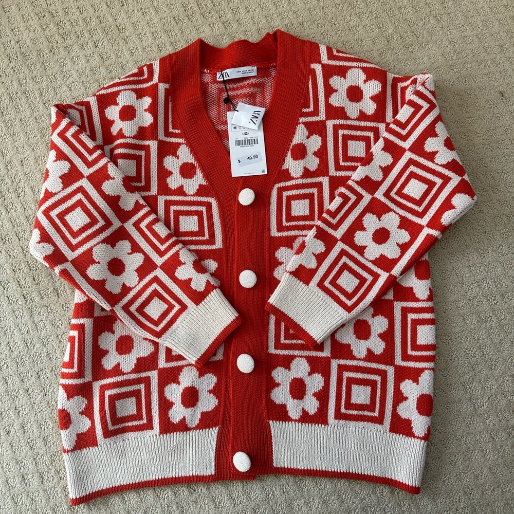 Orange + White Zara Cardigan
